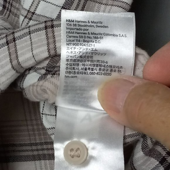 H&M Divided Plaid Long Sleeve 100% Soft Cotton Button Up‎ Beige Brown Collar XS - Picture 7 of 12